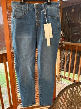 High-Rise Button-Fly Jeans in Medium Blue